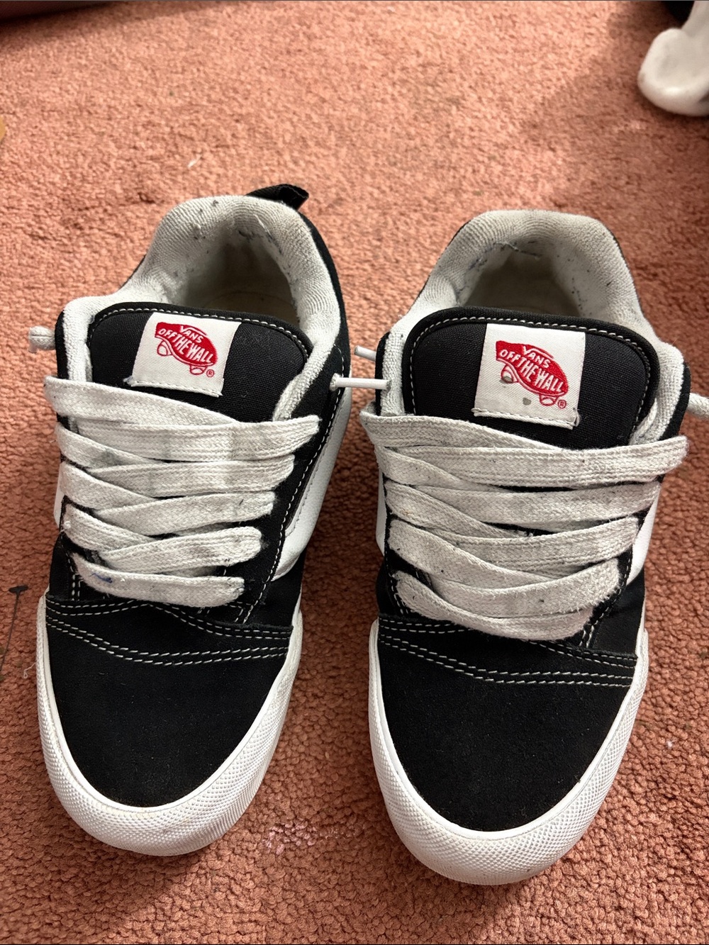Vans Kids Black and White Low-Top Sneakers with Red Logo